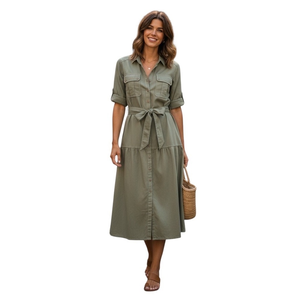 NWT Tommy Bahama Small Cotton Shirt Dress Green